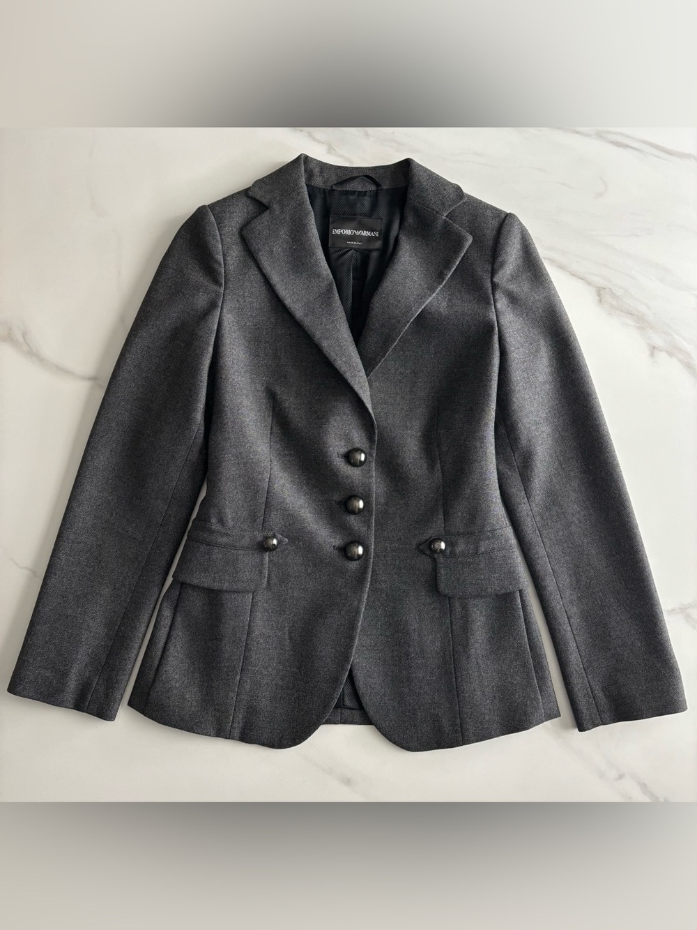 Emporio Armani Charcoal Gray Fitted Wool-Blend Blazer XS